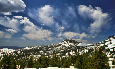 拉森山,天空,美国西部,水平画幅,雪,无人,火山地形,夏天,户外,山