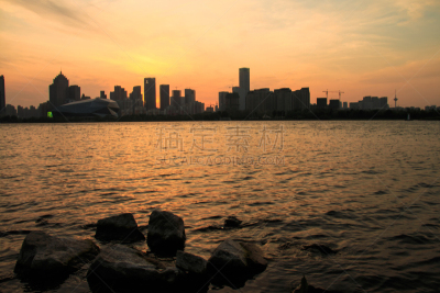 城市,建筑外部,水,天空,水平画幅,无人,早晨,曙暮光,户外,湖