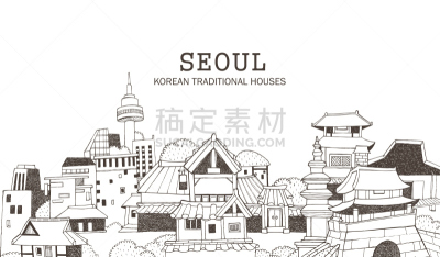 建筑,朝鲜民族,城市,首尔,杜塞尔多夫,绘画插图,纪念碑,绘画作品,艺术,茅屋屋顶