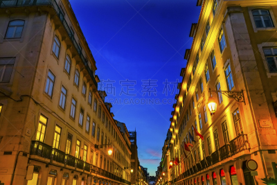 葡萄牙,拜克萨,里斯本,黄昏,拉奥古斯塔步行街,商业街,纪念碑,灵性,水平画幅,顾客