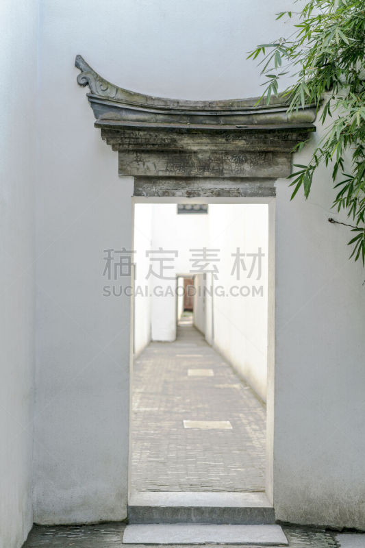 庭院,过道,大门,中式庭院,过去,巷,竹子,垂直画幅,门口,墙