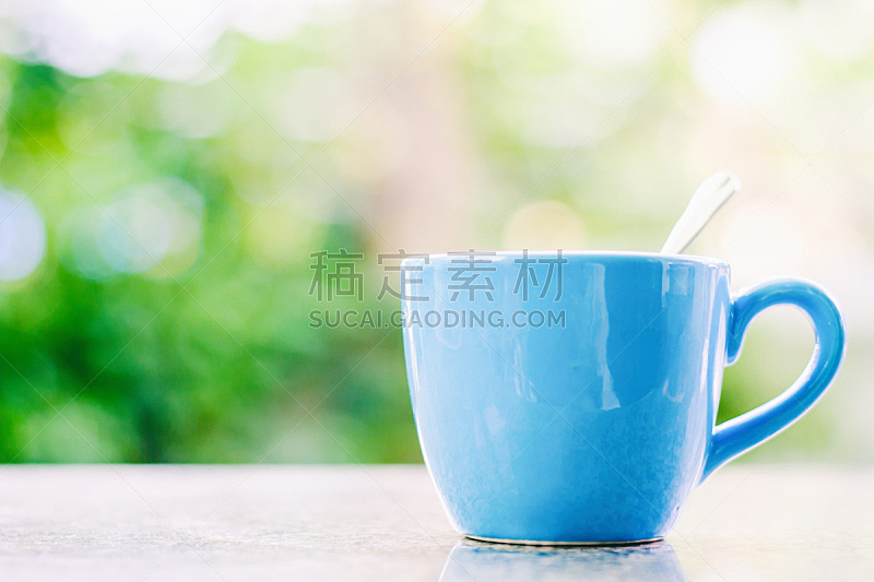 饮料,概念,自然,蓝色,咖啡杯,运动模糊,背景,留白,芳香的,早晨