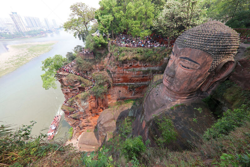 乐山大佛,乐山,大菩萨,雕像,世界遗产,石材,佛教,旅游目的地,水平画幅,无人