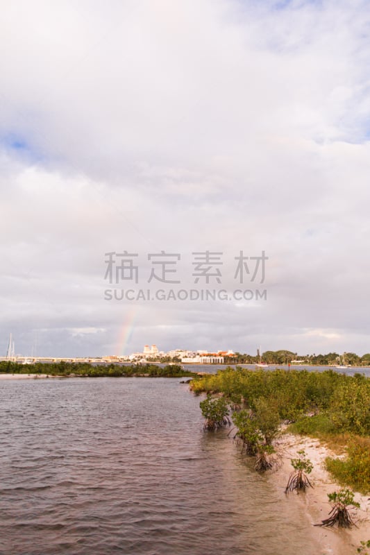 西帕尔姆海滨,肋间的,垂直画幅,水,天空,沙子,棕榈沙滩镇,光,明亮,水湾