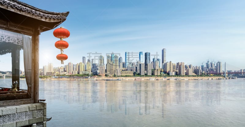 Classical loft and modern city skyline in China Chongqing