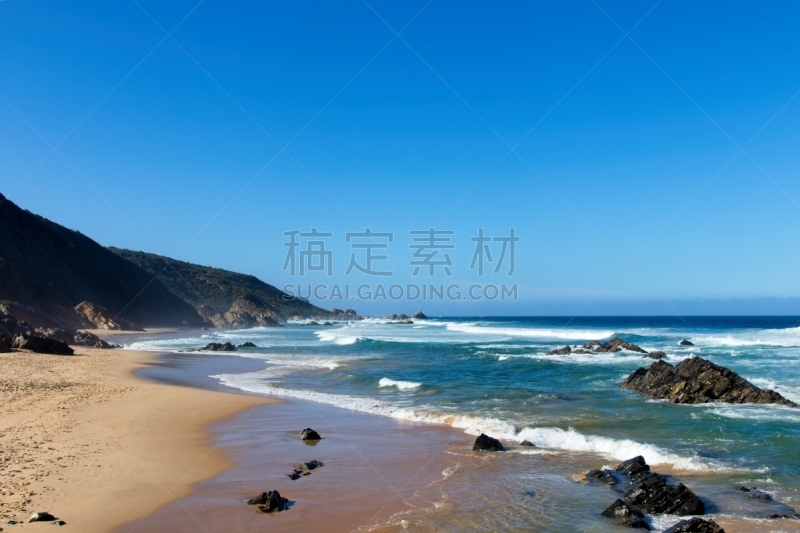 海滩,普莱腾贝格湾,南非,水,天空,美,水平画幅,沙子,无人,夏天