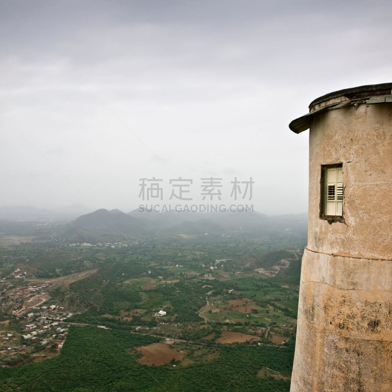 高处不胜寒,乌代浦,季候风,六月,山,夏天,户外,要塞,多变的天空,居住区