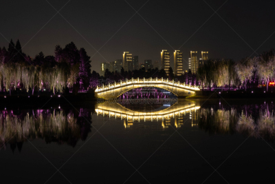 照明设备,夜晚,湖北省,桥,黄昏,公园,复古风格,现代,著名景点,湖