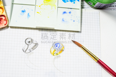 草图,白皮书,水彩画,珠宝,艺术家,白色,调色板,铅笔画,水平画幅,白色背景
