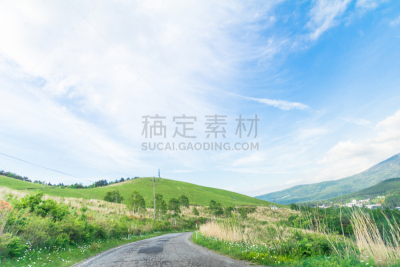 天空,长野县,自然,地形,日本,美原,乡村路,风景,蓝色,布置