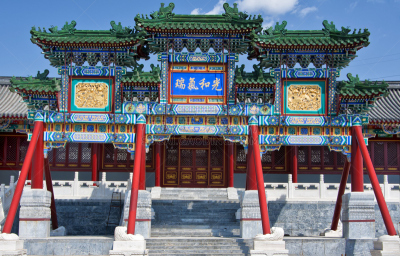 寺庙,进口标志,色彩鲜艳,水平画幅,无人,蓝色,红色,亚洲