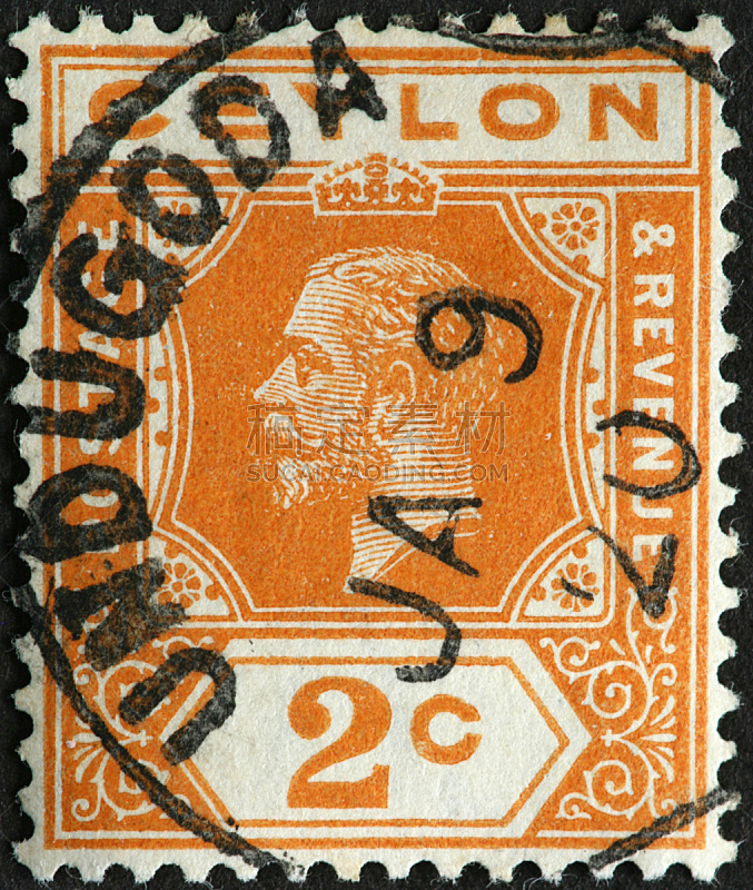 斯里兰卡,1920-1929年图片,1920年-1929年,邮戳,垂直画幅,橙色,侧面像,古老的,古典式