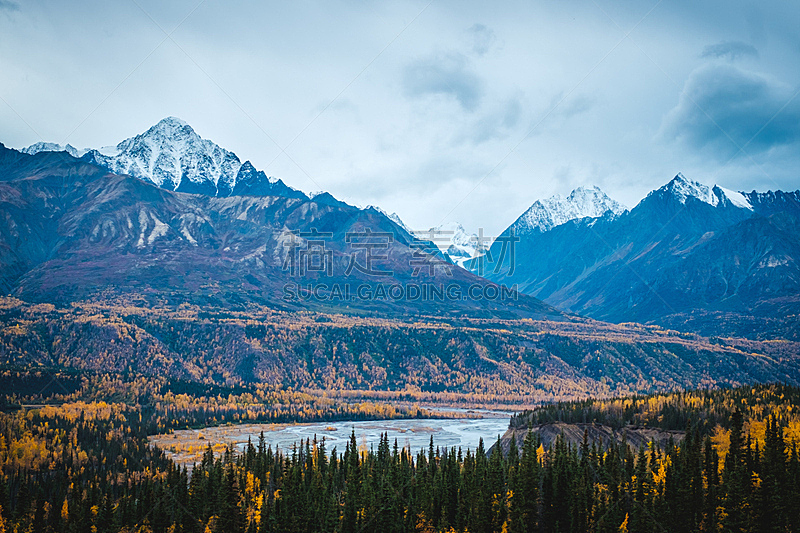 山,秋天,阿拉斯加,雪,格伦高速公路,马塔牛斯加河,水,水平画幅,无人,户外