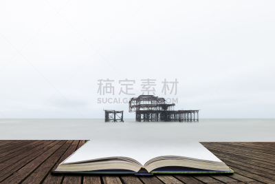 西苏塞克斯,书,书页,概念,讲故事,布赖顿,水平画幅,西部码头,被抛弃的,说话