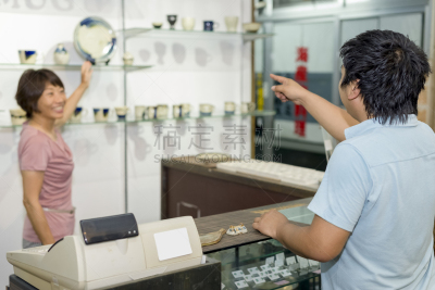 陶瓷工艺品,商店,自制的,短歌,日语,陶工,收银机,零售展示,半身像,水平画幅