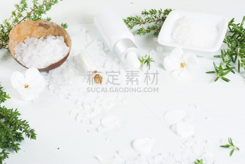 盐,香旱芹菜,留白,spa美容,乡村风格,明亮,白色,瓶子,芳香疗法,碗