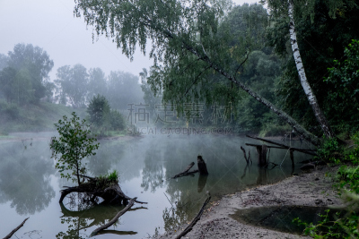 早晨,河流,雾,小的,俄罗斯,哈勃太空望远镜,草丛,自然,水平画幅,无人