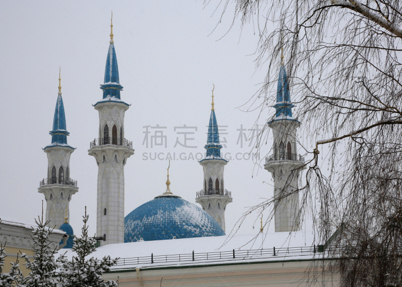 俄罗斯,喀山大教堂,鞑靼斯坦共和国,克里姆林宫,水平画幅,建筑,雪,无人,清真寺,户外