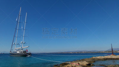 岩石区,游艇,船尾,帆,无人,绑扎了的,希腊诸岛,斯佩察岛,希腊,图像