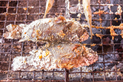 格子烤肉,罗非鱼,鱼肉,尼罗河,水平画幅,格子,膳食,户外,特写,泰国