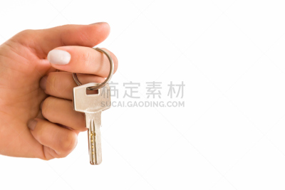 房屋,分离着色,钥匙,现代,女人,白色背景,金属,手,安全护栏,给予