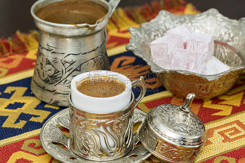 土耳其软糖,咖啡壶,土耳其清咖啡,金属夹,古老的,古典式,金属,地中海美食,长软椅,工艺品