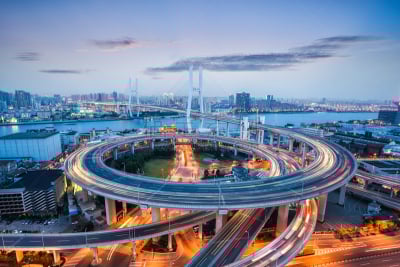 黄昏,上海,南浦大桥,高架道路,螺线,交通,路口,公路,现代,河流
