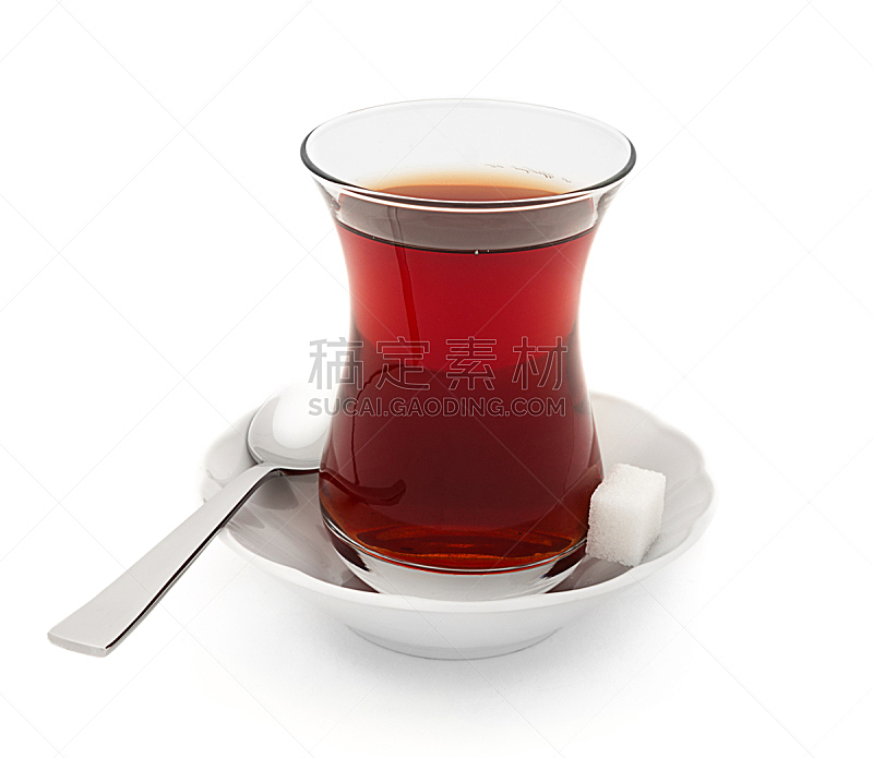 茶,分离着色,水平画幅,无人,茶匙,玻璃杯,白色背景,背景分离,饮料,红茶