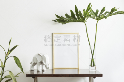 边框,高雅,室内,正下方视角,轻蔑的,叶子,象,雕塑,概念