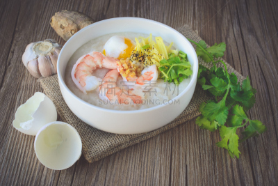 粥,米,鸡蛋,虾,选择对焦,煮食,水平画幅,无人,膳食,特写