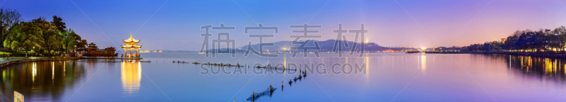 西湖,水,天空,江苏省,夜晚,早晨,曙暮光,杭州,都市风景,著名景点