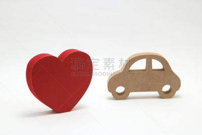 小雕像,安全的,木制,白色背景,红色,概念,汽车,心型,玩具,驾车