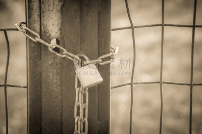 链,单色调,上锁,水平画幅,无人,禁止的,工厂,大门,安全,被抛弃的