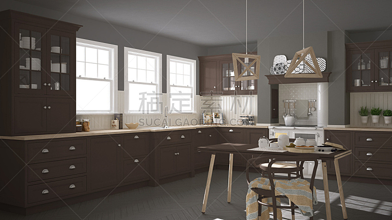 褐色,斯堪的纳维亚人,木制,厨房,简单,室内设计师,极简构图,大特写,建筑模型,镶花地板