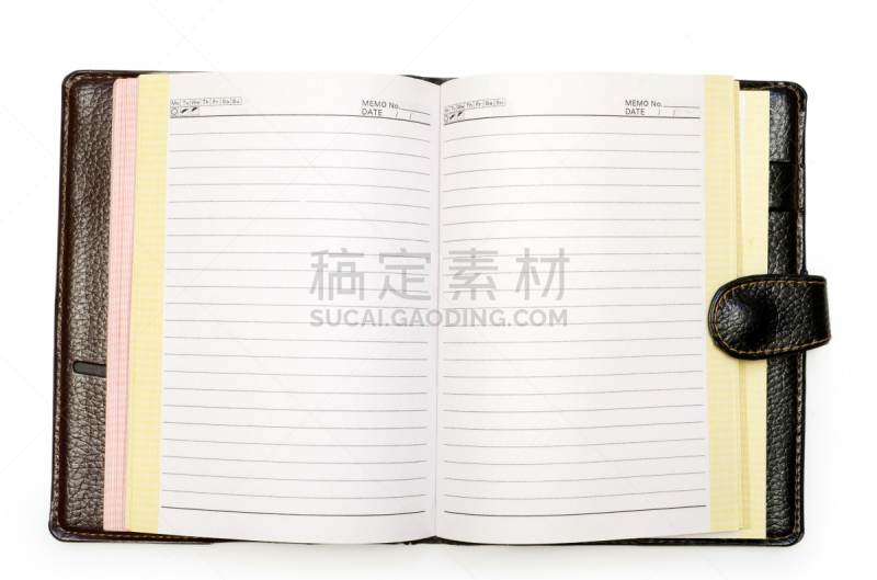笔记本,空白的,水平画幅,无人,白色背景,背景分离,干净,彩色图片,棉纸,纸