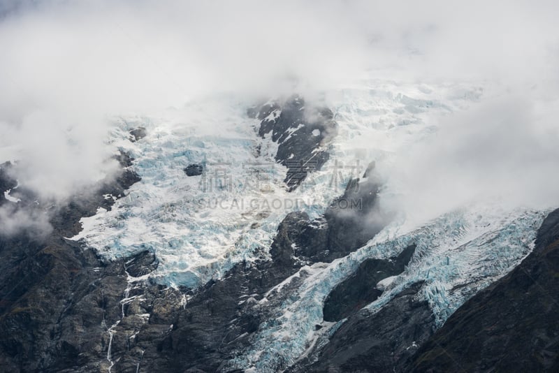 库克山,新西兰,新西兰南岛,冰河峰荒野地,特写,水,天空,水平画幅,雪,户外