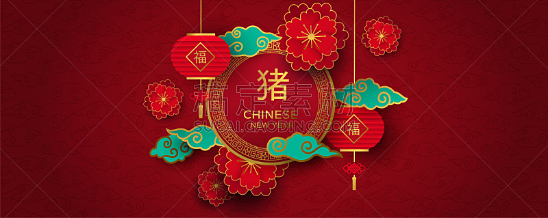 贺卡,春节,纸,红色,2019,传统,灯笼,背景分离,中文,纸灯笼