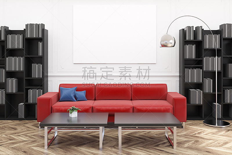 沙发,起居室,红色,白色,水平画幅,无人,家庭生活,架子,家具