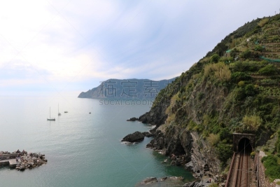 火车隧道,维纳扎,蒙泰罗索,海岸线,意大利,在之间,水平画幅,无人,夏天,石材