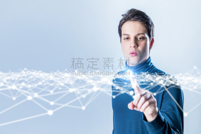 未来,青年男人,立体图像,触摸屏,增强现实,图形界面,行政人员,数字化显示,铁丝网,使用电脑