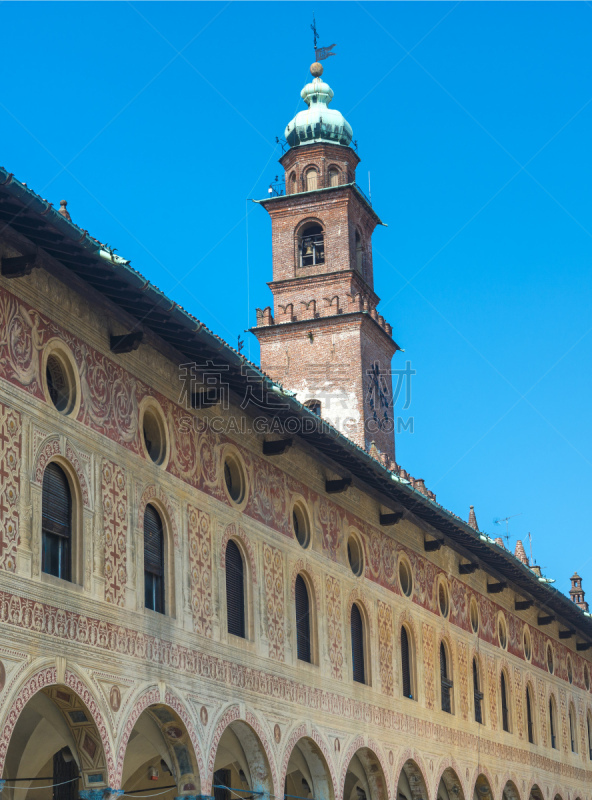 维杰瓦纳,广场,Doge's Palace,垂直画幅,纪念碑,天空,无人,古老的,帕维亚,户外