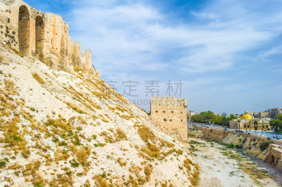 要塞,叙利亚,阿勒颇,纪念碑,公元前,水平画幅,古老的,巨大的,旅行者,大门