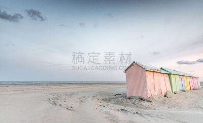 小木屋,海滩,色彩鲜艳,浴盆,不确定,水平画幅,沙子,无人,早晨,夏天