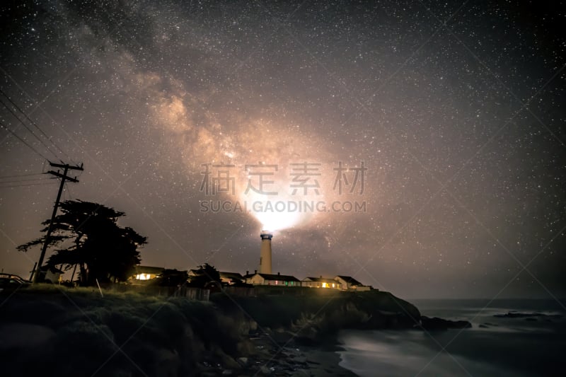 星系,灯塔楼,海洋,灯塔,星星,海滩,银河系,智慧,正下方视角,照亮