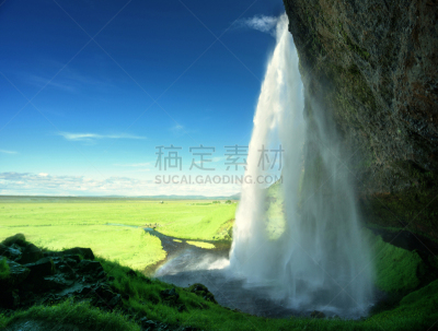 瀑布,夏天,冰岛国,seljalandsfoss waterfall,水,天空,美,水平画幅,户外,石材