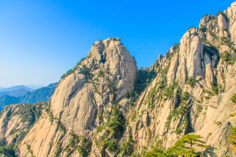 黄山山脉,天空,水平画幅,无人,户外,黄山市,石头,彩色图片,山,著名景点