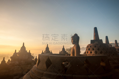 婆罗浮屠塔,拔兰班南庙,墨拉皮火山,婆罗浮屠佛塔遗址,日惹特区,纪念碑,天空,水平画幅,巴厘岛,无人