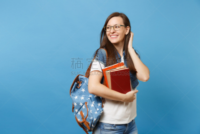 儿童,教科书,背包,可爱的,女人,学生,大学,拿着,看,教育