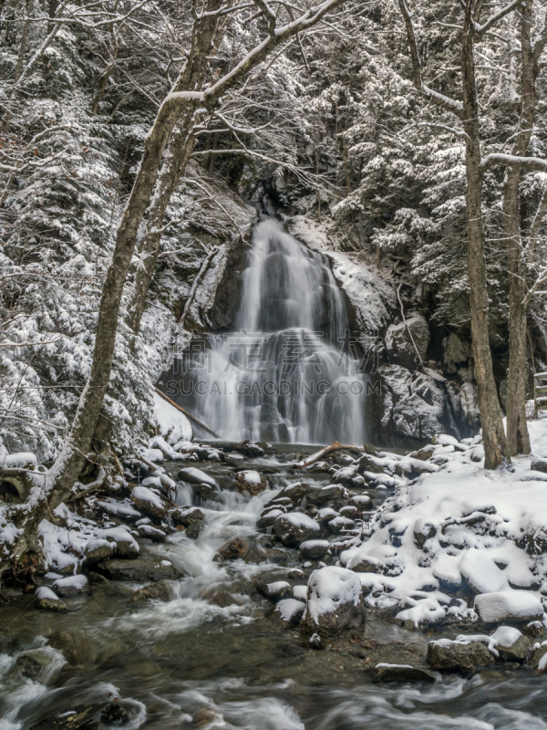 莫斯峡谷瀑布,斯托,斯托威,寒冷,垂直画幅,冬天,图像,雪,冻结的,小溪