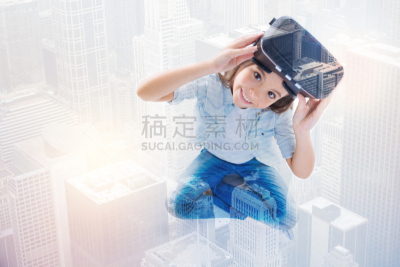 女孩,网络空间,免提装置,可爱的,青少年,未来,智慧,现代,青年人,技术